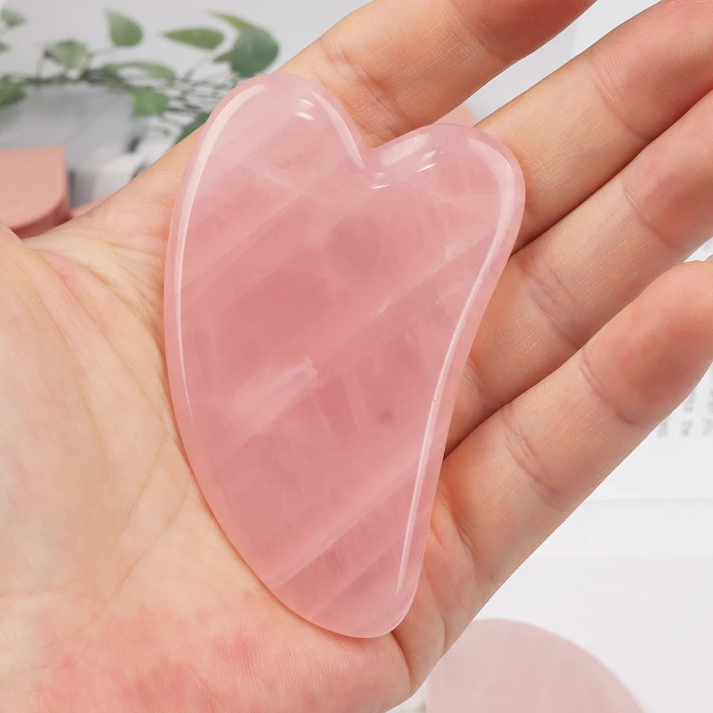 Natural Stone Gua Sha Facial Massager – Jade & Rose Quartz Scraping Tool