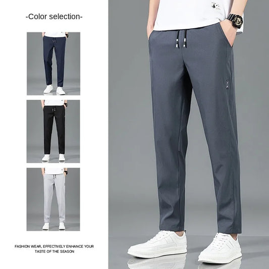 Men's Ice Silk Slim Business Casual Trousers – Breathable Summer Pants