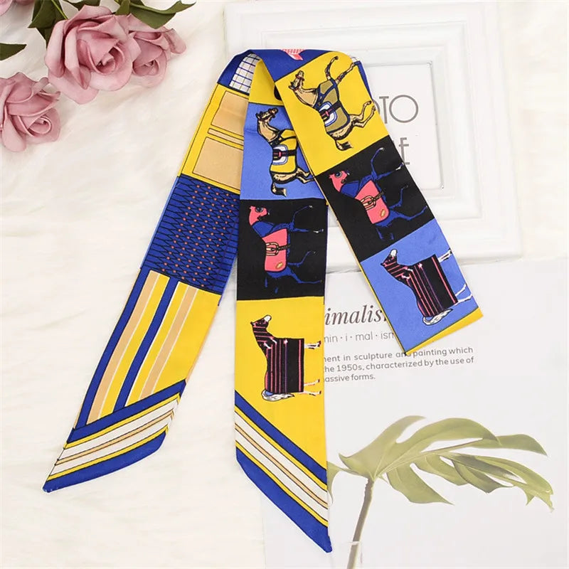 Horse Printing Bag Scarf 2024 New Small Skinny Silk Scarf Women Luxury Brand Foulard Women Tie Fashion Head Scarves For Ladies