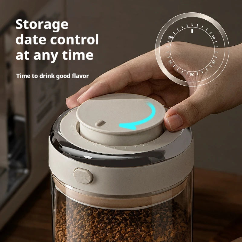 Vacuum-Sealed Coffee Bean Storage Jar with Date Tracker & Degassing Valve