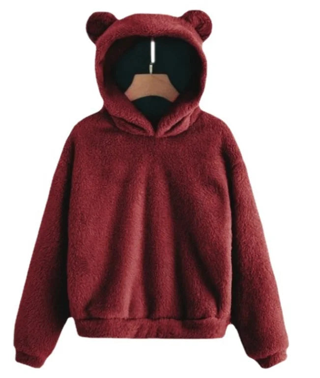 Autumn Winter Women's Hoodies Winter Women Long Sleeve Rabbit Ear Hood Sweatshirt Cute Plush Warm Casual Hoodie Tops