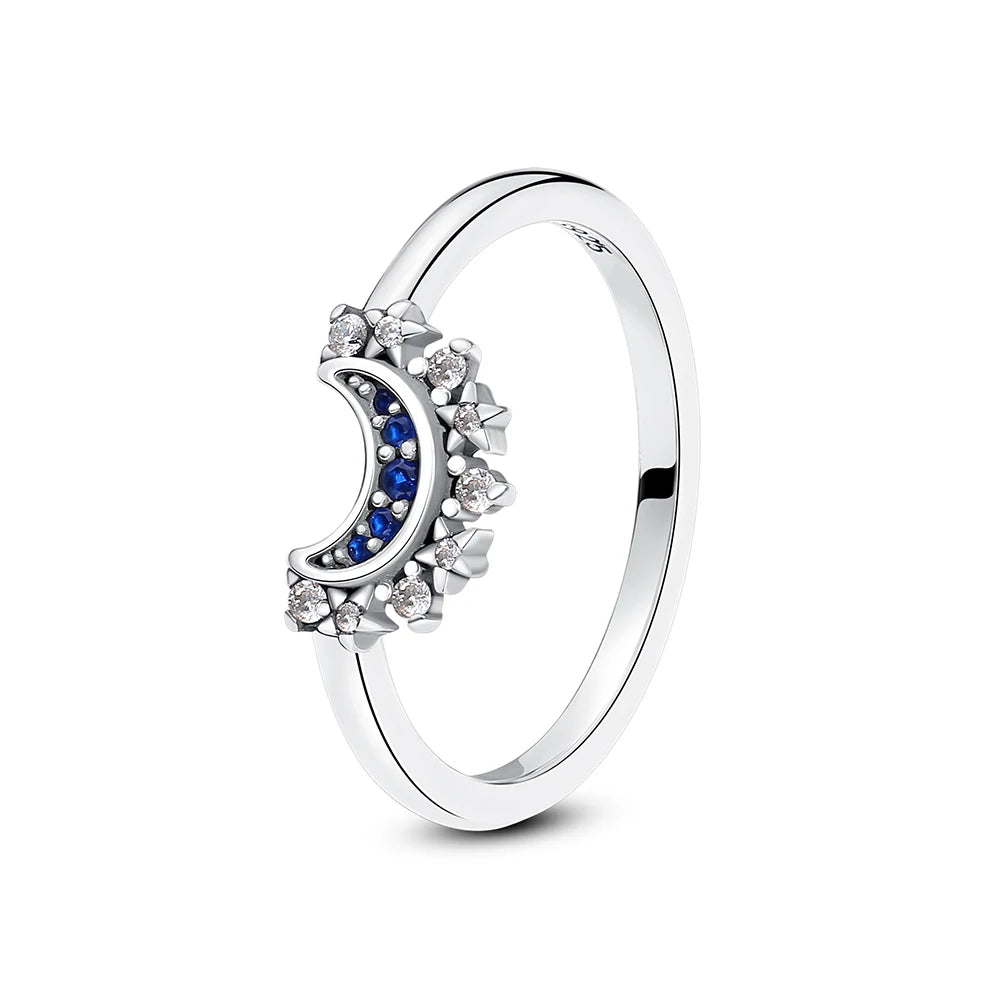 Original 925 Sterling Silver Rings Sun Moon Star Pave CZ Gold Color Stackable Ring For Women Engagement Gift Jewelry