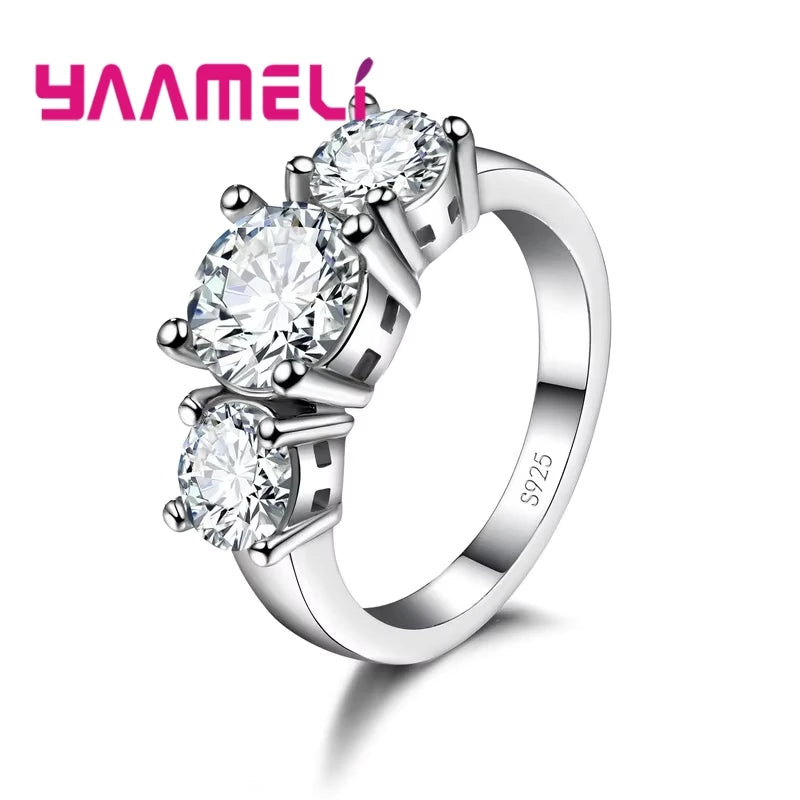 Hot Sale 925 Sterling Silver Color 3 CZ Stone Prong Setting Band Rings for Men Women Wedding Engagement Jewelry