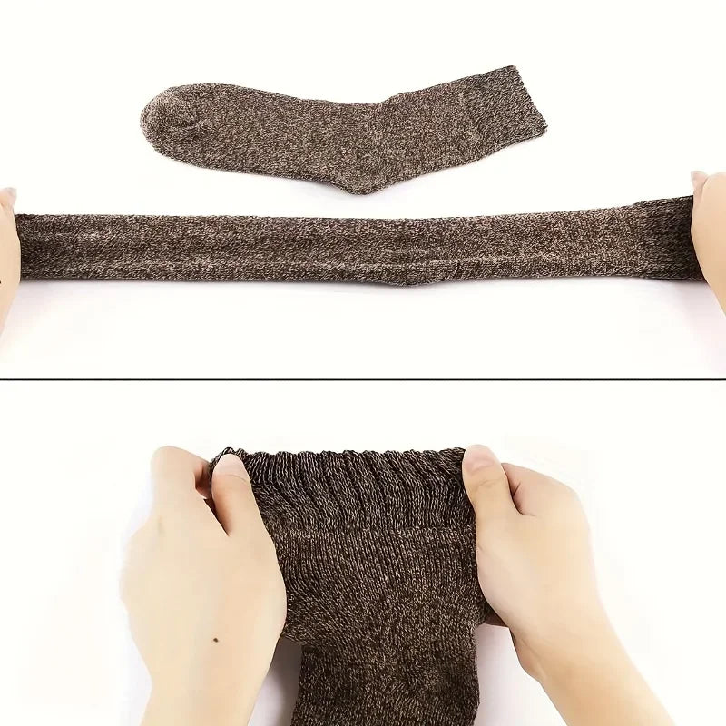 3 Pairs Men's Winter Warm Socks, Thick Towel Mid-Calf Socks, Anti-Cold Snow Boots Socks Elastic Solid Color