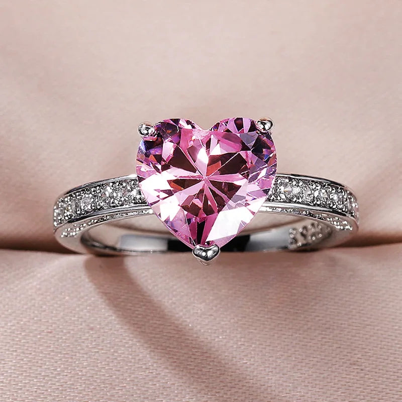 Huitan Luxury AAA Pink CZ Heart Engagement Ring – Proposal Gift for Women