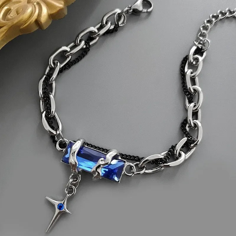 Men Bracelet 2024 Retro Black Zircon Star Chain Women Stainless Steel Punk Bracelets on Hand Unisex Jewelry Couple Accessories