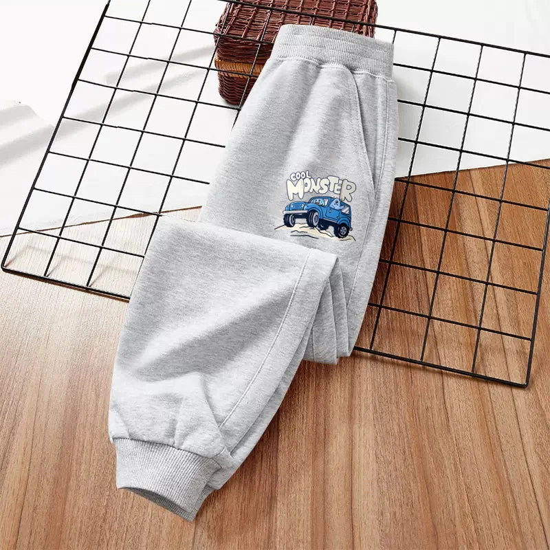 Monster Truck Sports Trousers for Little Boys SUV Car Cartoon Long Pants Children Cotton Sweetpants 3-14T GSKC1