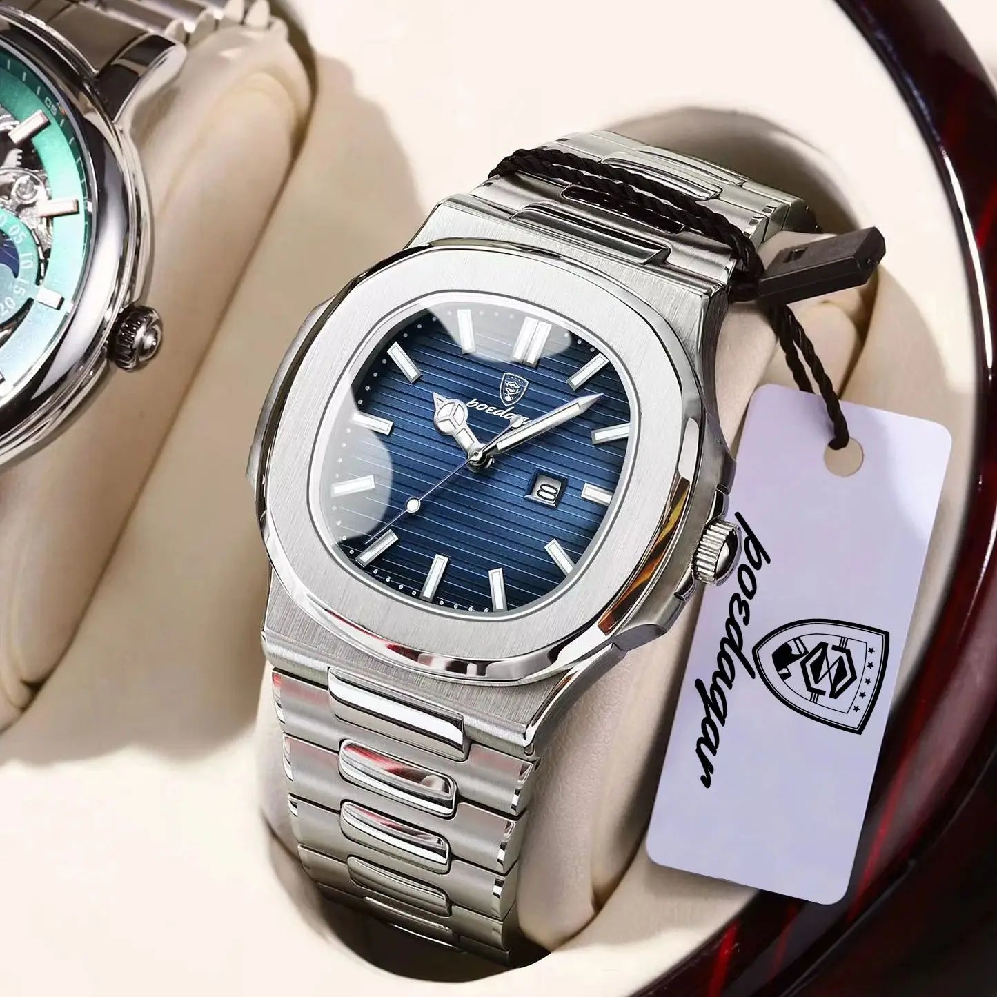 POEDAGAR Luxury Square Men Wristwatch Waterproof Luminous Date Stainless Steel Sports Male Clock Business Quartz Watches For Men