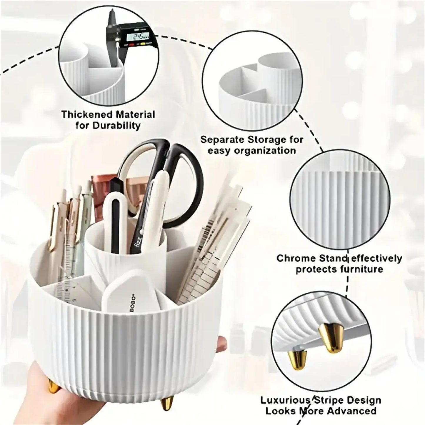 360° Rotating Makeup Organiser – 5-Compartment Cosmetic Storage for Brushes