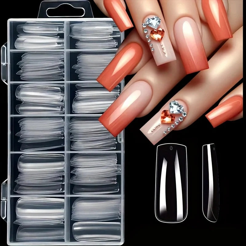 120 Pieces of Transparent Coffin/Mandarin/Aprilion/Square/Oval/Other Shape Style Boxed Nails, 12 Different Sizes Full Cover Acrylic Press-On Nails, Suitable for Home DIY Nail Art and Nail Salons, or as a Gift for Women's Nail