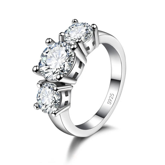925 Silver 3-Stone CZ Prong Band Ring – Engagement & Wedding Jewelry