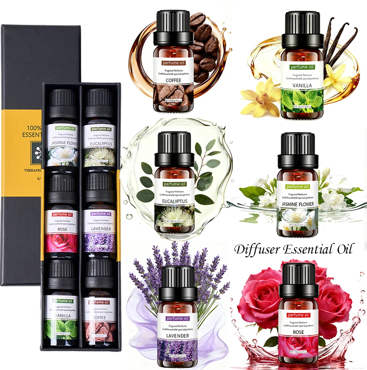 6-Piece Essential Oil Set – Natural Plant Water-Soluble Aromatherapy Oils for Diffuser