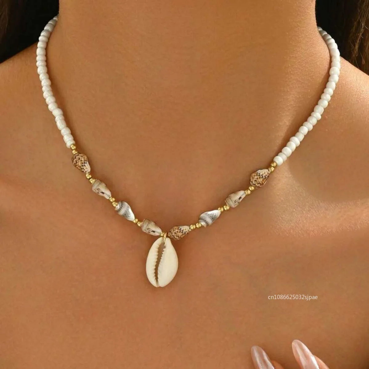 Natural Seashell Beaded Necklace Bohemian Beach Summer Ocean Style Seashell Starfish Pendant Choker Vacation Party Jewelry