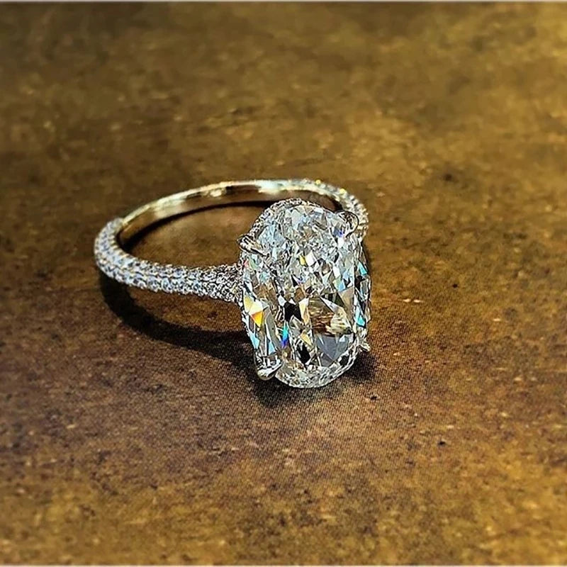 New 925 Sterling Silver Oval 4ct Lab Diamond Ring  Engagement Wedding Band Gig Stone Rings for Women Bridal Jewelry Gift