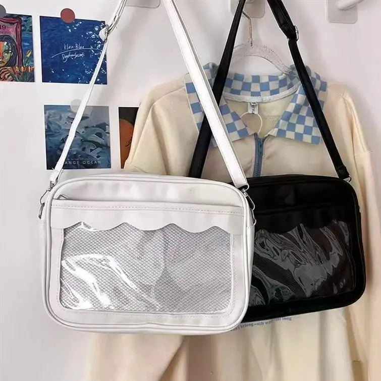 Japanese Harajuku Women's Ita Bag PU Transparent Pocket Itabag High School Girl Uniform JK Crossbody Shoulder Bag Handbag