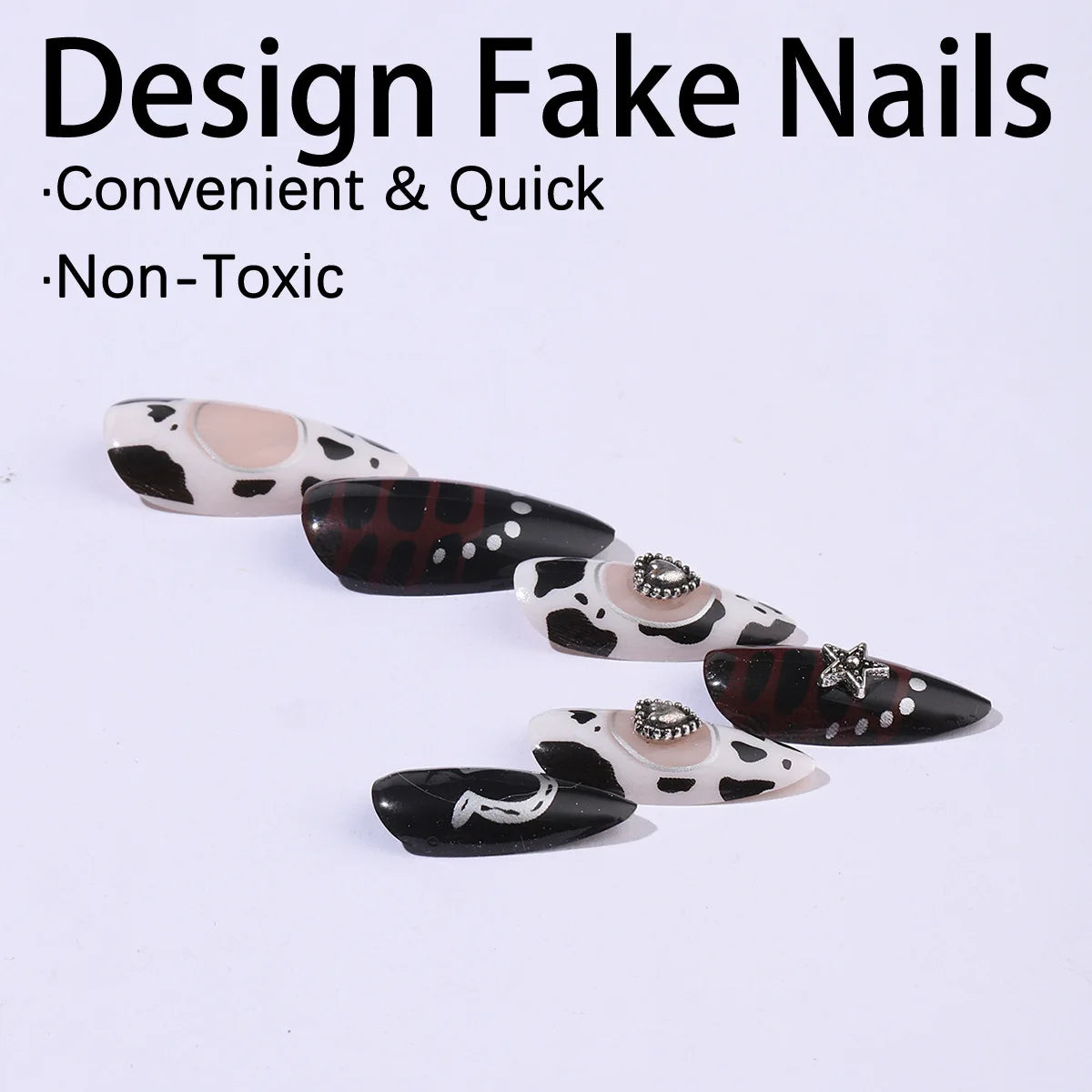 Black Cool Fake Nails Halloween Bat Press on Nails Almond Decorated Nail Tips Rivet Bow False Nails 24pcs Reusable Acrylic Nails