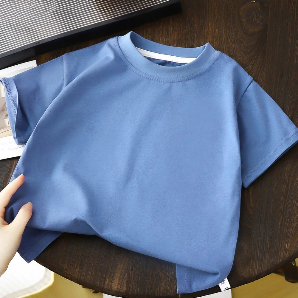 2-8Y New Summer Casual Children Tee 100% Cotton Solid Color Girls Short Sleeve Top O-Neck Soft Breathable Kids Clothes