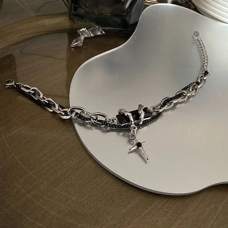 Men Bracelet 2024 Retro Black Zircon Star Chain Women Stainless Steel Punk Bracelets on Hand Unisex Jewelry Couple Accessories