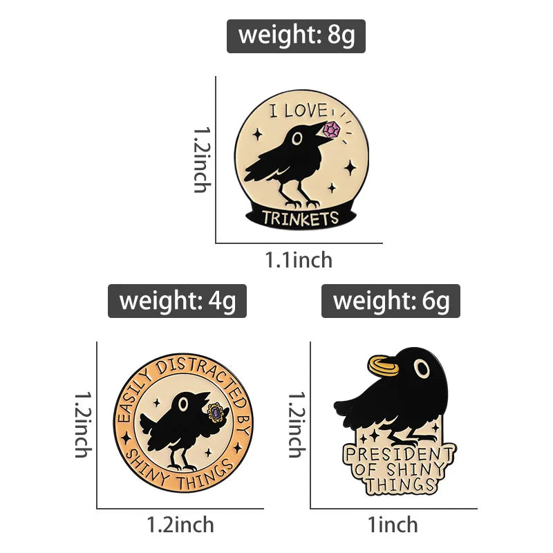 Cute Black Crow Metal Enamel Pin Brooches Bag Lapel Pins Cartoon Badges on Backpack Accessories Decorative Jewelry Gifts