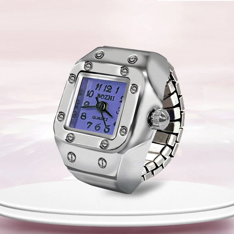 Vintage Y2K Finger Watch Rings for Women Men Elastic Stretchy Roman Quartz Mini Watches Rings Punk anillos Gift