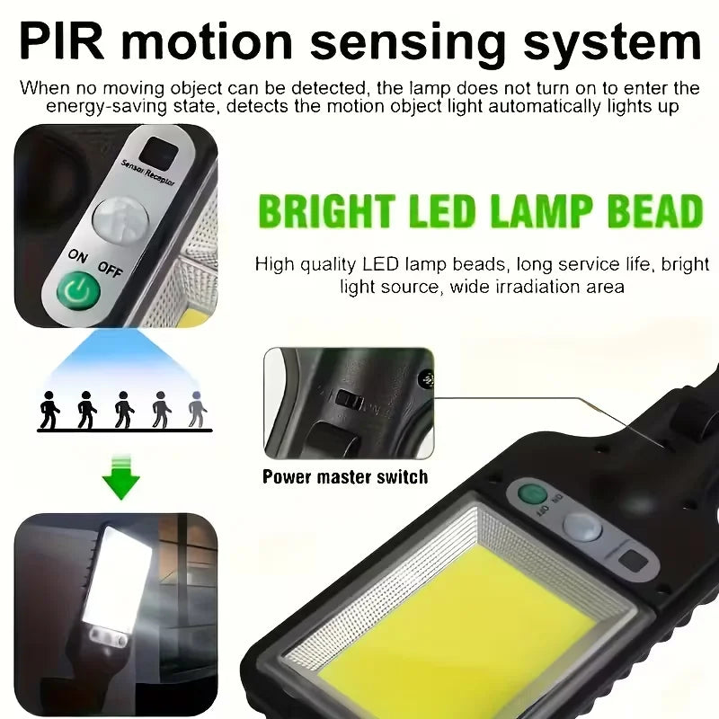 LED/COB Solar Motion Sensor Light 3 Brightness Mode Outdoor Wall Lamp for Front Door Yard Pathway carport plantation ski resort