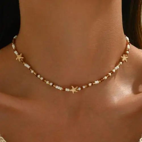 Handmade Seashell Beaded Choker – Starfish Pendant Ocean Inspired Necklace