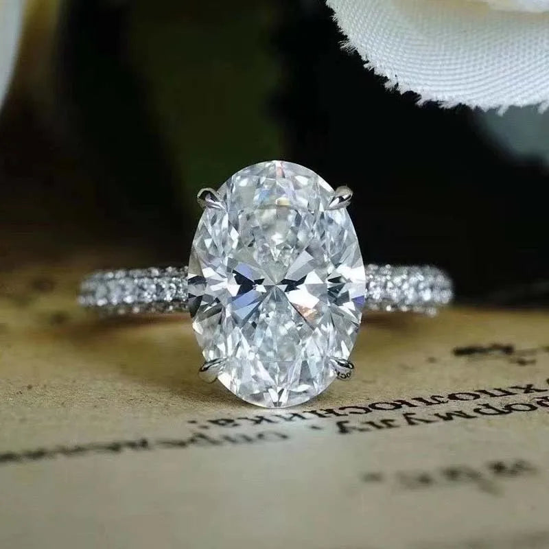 New 925 Sterling Silver Oval 4ct Lab Diamond Ring  Engagement Wedding Band Gig Stone Rings for Women Bridal Jewelry Gift