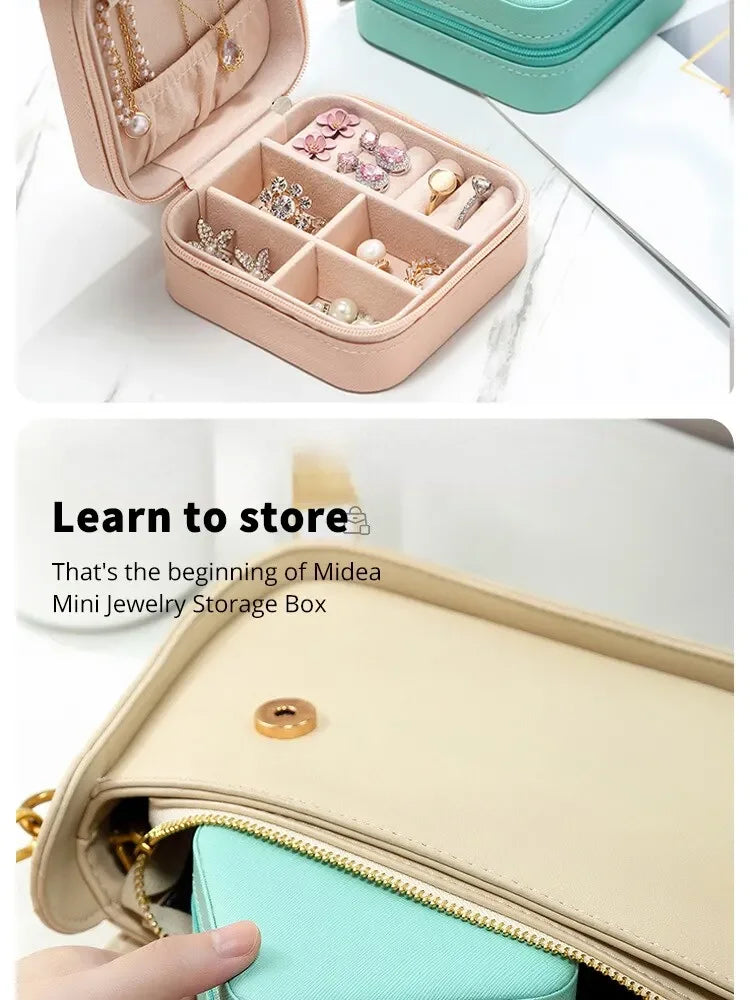 Simple And Portable Palm Jewelry Box, Ring And Earring Storage Box, Zipper Flip Cover, Travel Accessory Box, Pearl Box
