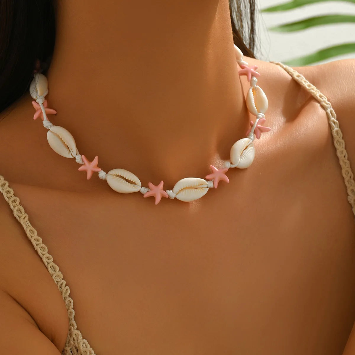 Adjustable Seashell & Starfish Choker Necklace – Handmade Colourful Summer Jewellery