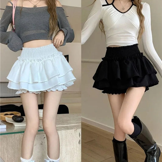 Y2K Balletcore Lolita Ruffle Mini Skirt – High Waist Ball Gown Patchwork Korean Sweet Style
