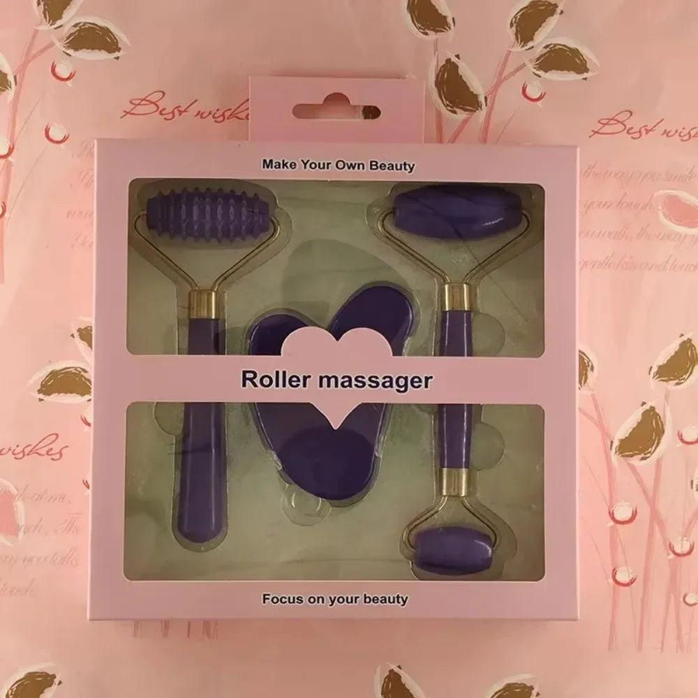 3-Piece Resin Gua Sha Facial Roller Set – Face & Body Massage Tools