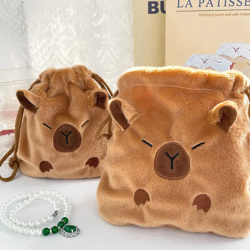 1pc Portable Drawstring Storage Bag Gifts Cute Cartoon Capybara Kawaii Cosmetic Pouch Large Capacity Capybara Plush Storage Bag