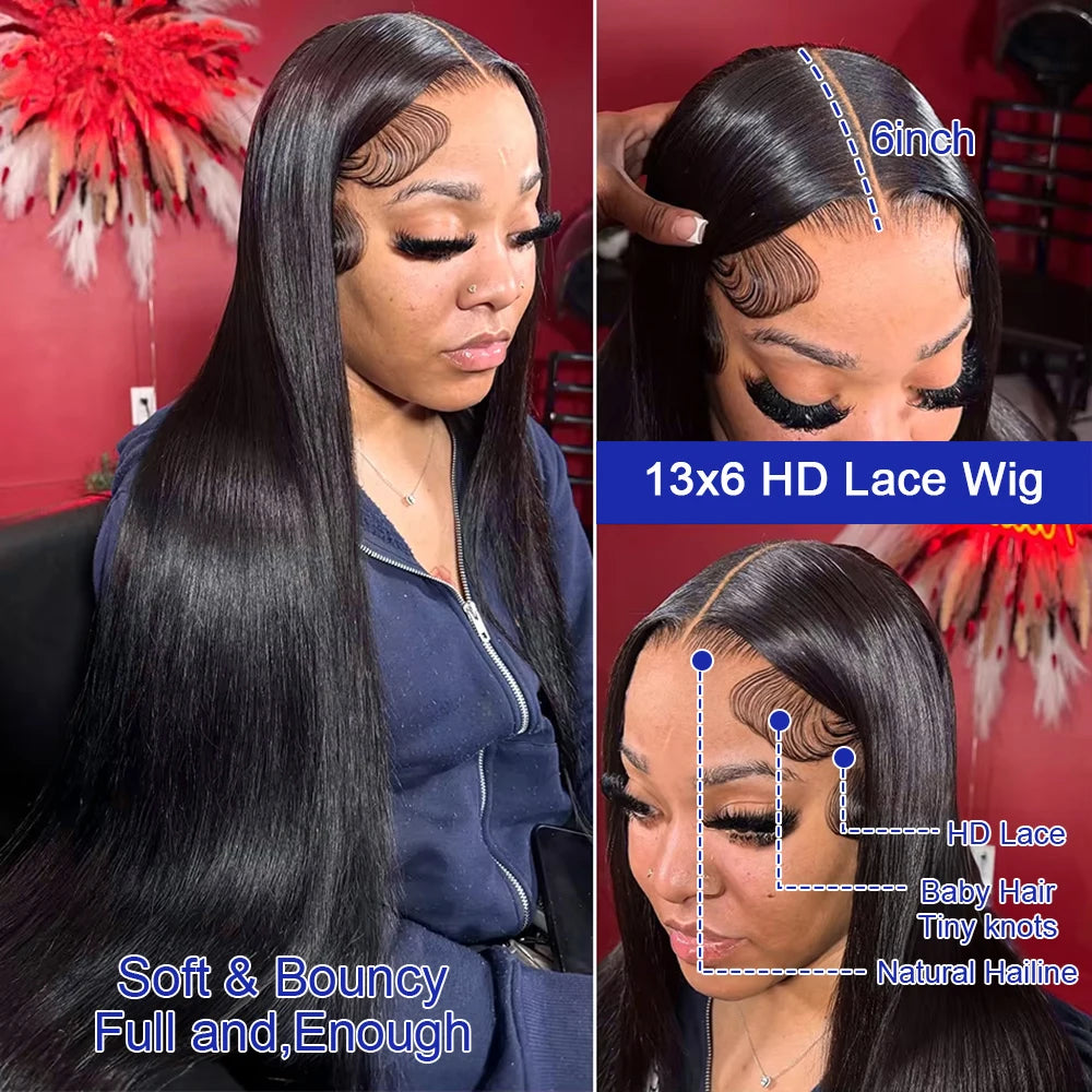  40 42 Inch Straight Human Hair Wigs 13x4 13X6 HD Lace Frontal Wig 300% Density Human Hair Remy Invisible Swiss Lace Wigs For Women