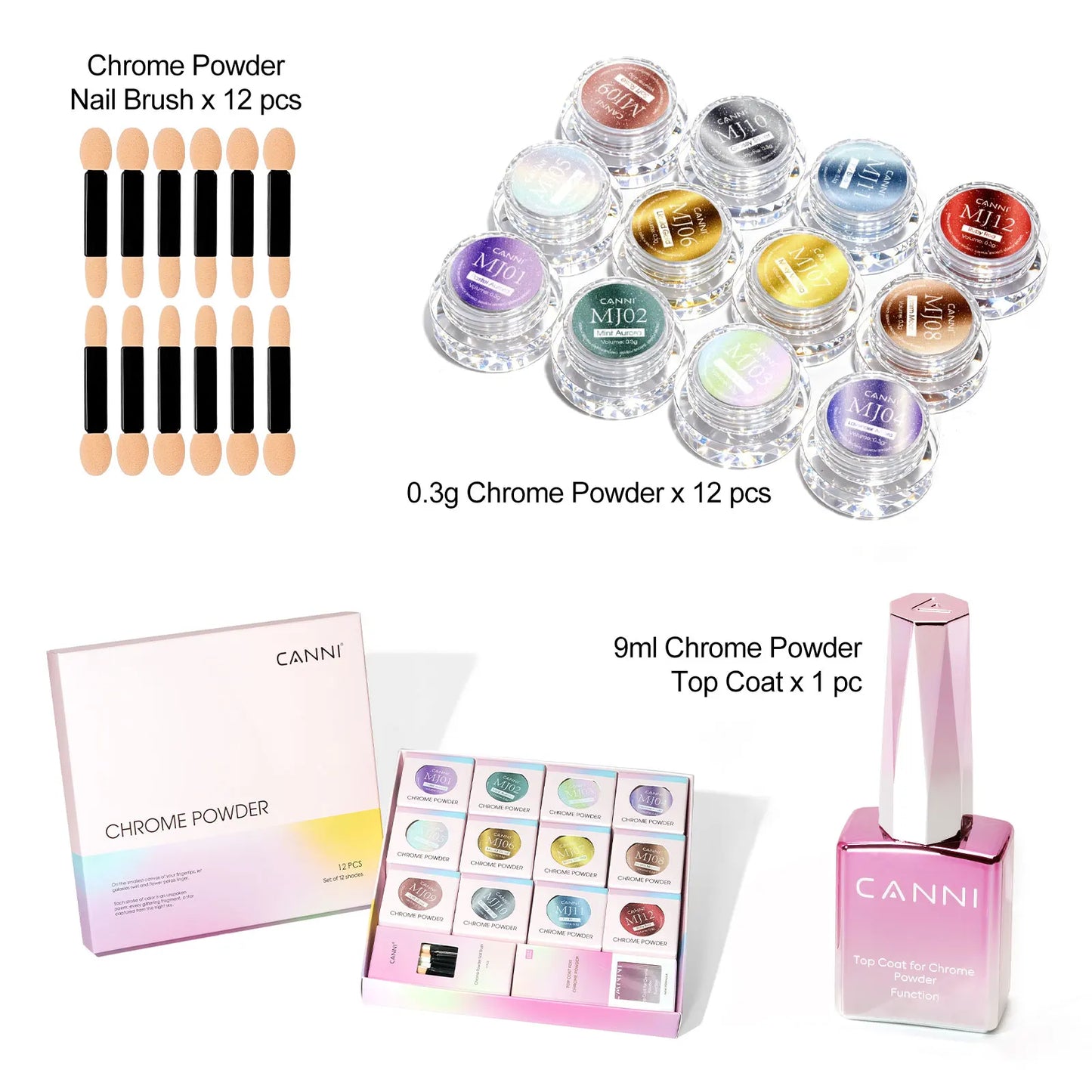 CANNI Mirror Chrome Nail Powder Aurora Effect Pearl Pigment Dust for UV Gel Nails Metallic Nail Art Decoration DIY Design