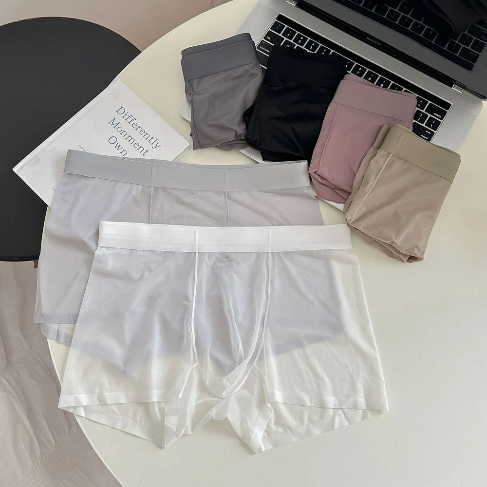 Mens Ice Silk Underwear Seamless Transparent Boxer Shorts Sexy Ultra-thin Breathable Panties Male Quick Dry U Pouch Underpants