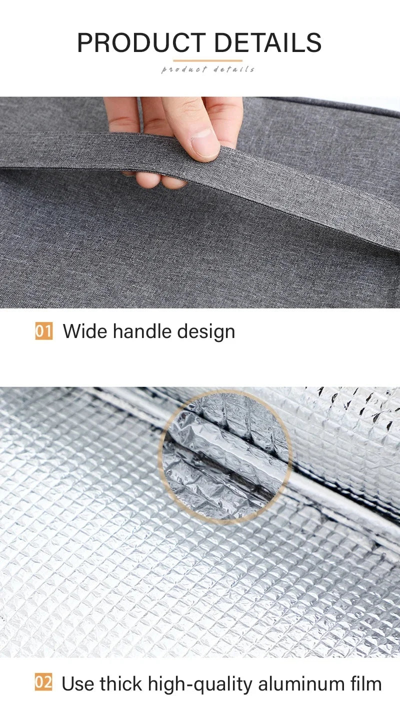 Insulated Lunch Bag Have Two Big Side Pockets Lunch Box Beverage Storage Tote Bags For Student Picnic Portable Insulated Bag New