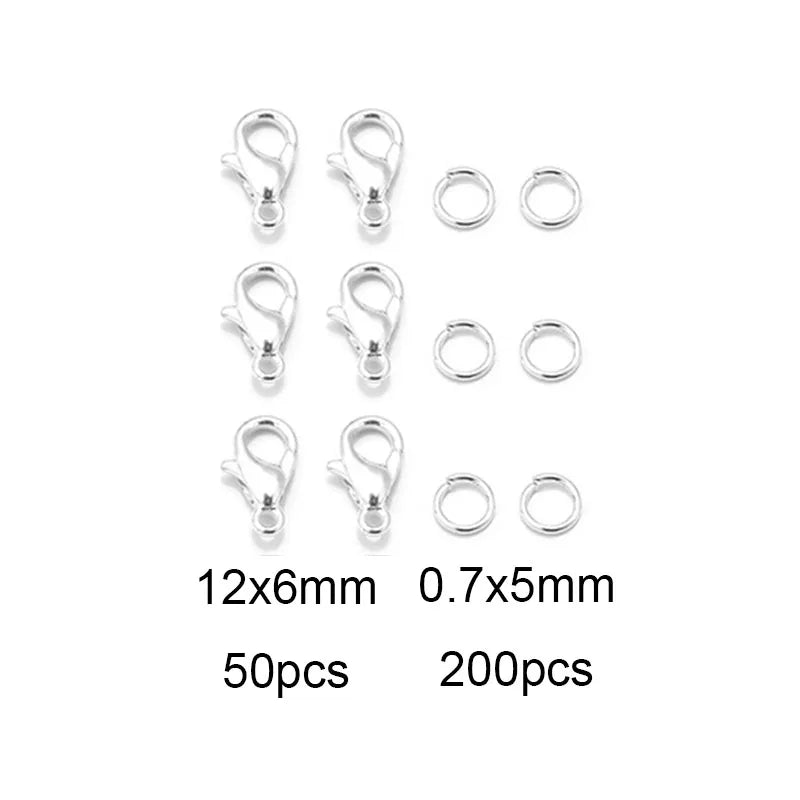 8 Colors 200pcs Open Jump Rings+ 50pcs Lobster Clasps Hooks Connectors Jewelry Making DIY Bracelet Necklace Jewelry Findings Kit
