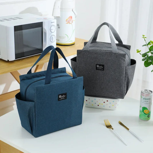 Insulated Lunch Bag with Side Pockets – Beverage & Bento Storage Tote
