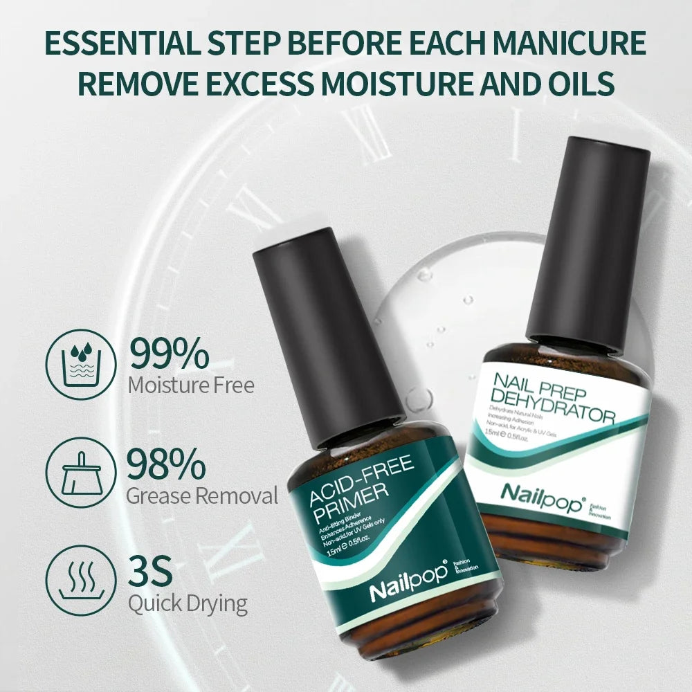 Nail Dehydrator and Primer Acid Free Natural Nail Prep Dehydrate Bond Primer Bonding Polish Soft Nails Tips Gel Nail Supplies