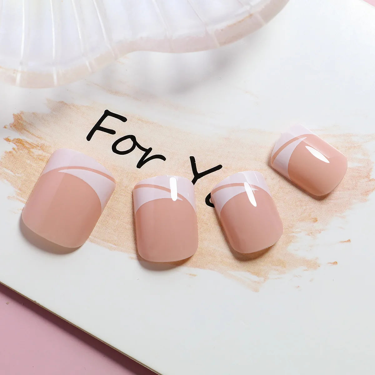 24pcs/set short square fake nails for women cute bride heart white french tips faux ongles y2k press on false nail supplies