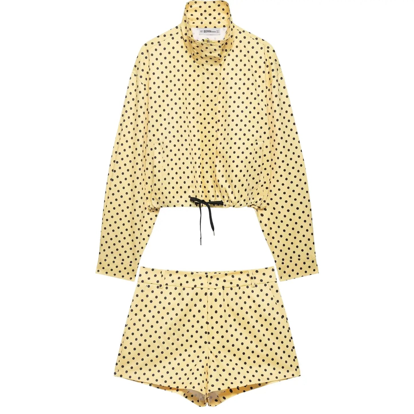 HH Woman Autumn Long Sleeves Turtleneck Zipper With Pockets Drawstring Casual Coats Women Fashion Polka Dot Printed Jacket