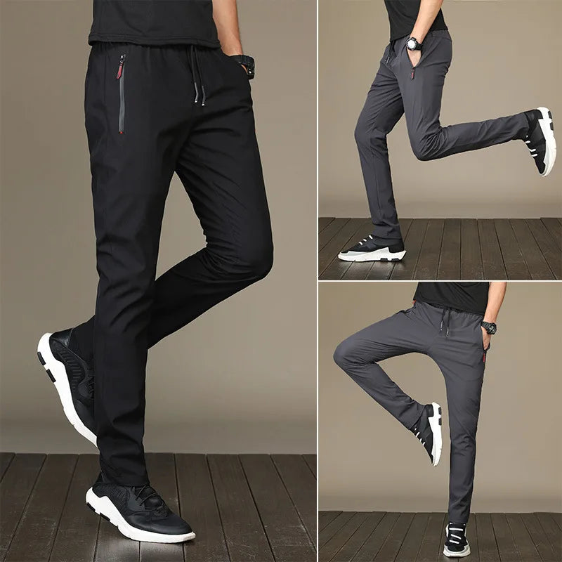 Summer hot selling men's ice silk quick drying casual pants slim fit ice silk sports pants straight tube quick drying