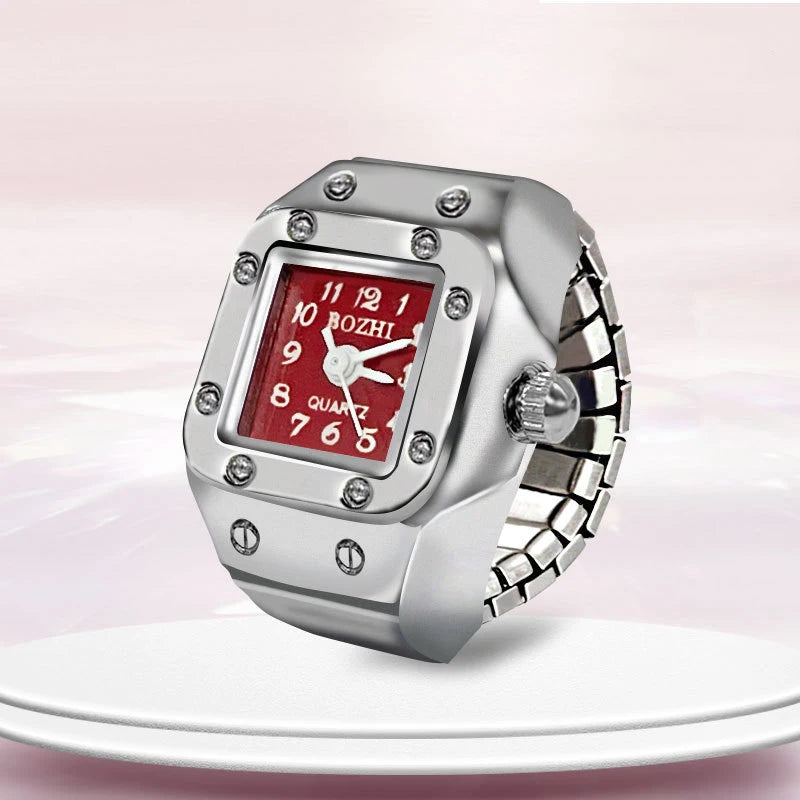 Vintage Y2K Finger Watch Rings for Women Men Elastic Stretchy Roman Quartz Mini Watches Rings Punk anillos Gift