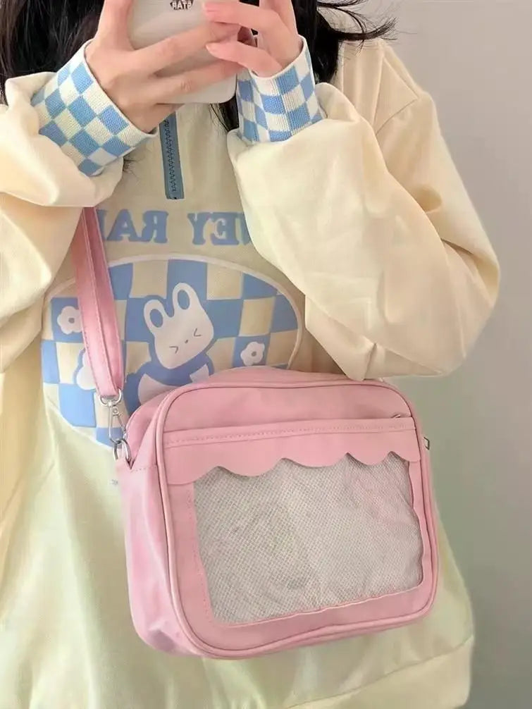 Japanese Harajuku Women's Ita Bag PU Transparent Pocket Itabag High School Girl Uniform JK Crossbody Shoulder Bag Handbag