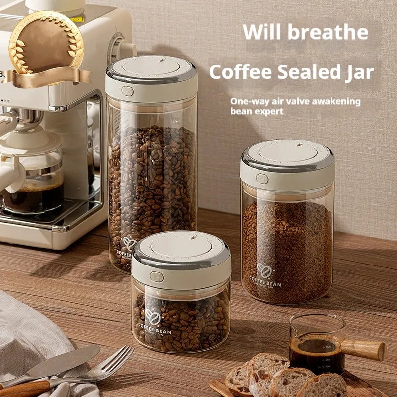 Vacuum-Sealed Coffee Bean Storage Jar with Date Tracker & Degassing Valve