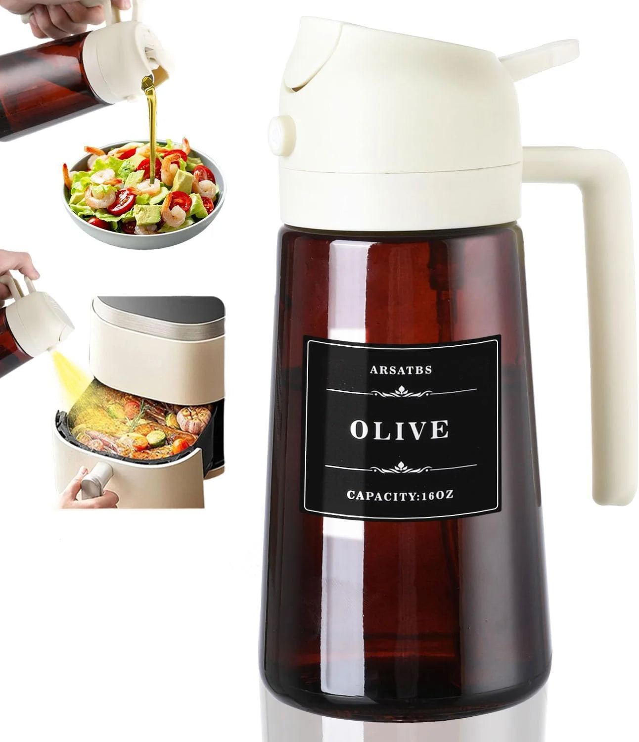 2-in-1 Glass Olive Oil Dispenser & Sprayer Bottle – 470ml, Leakproof