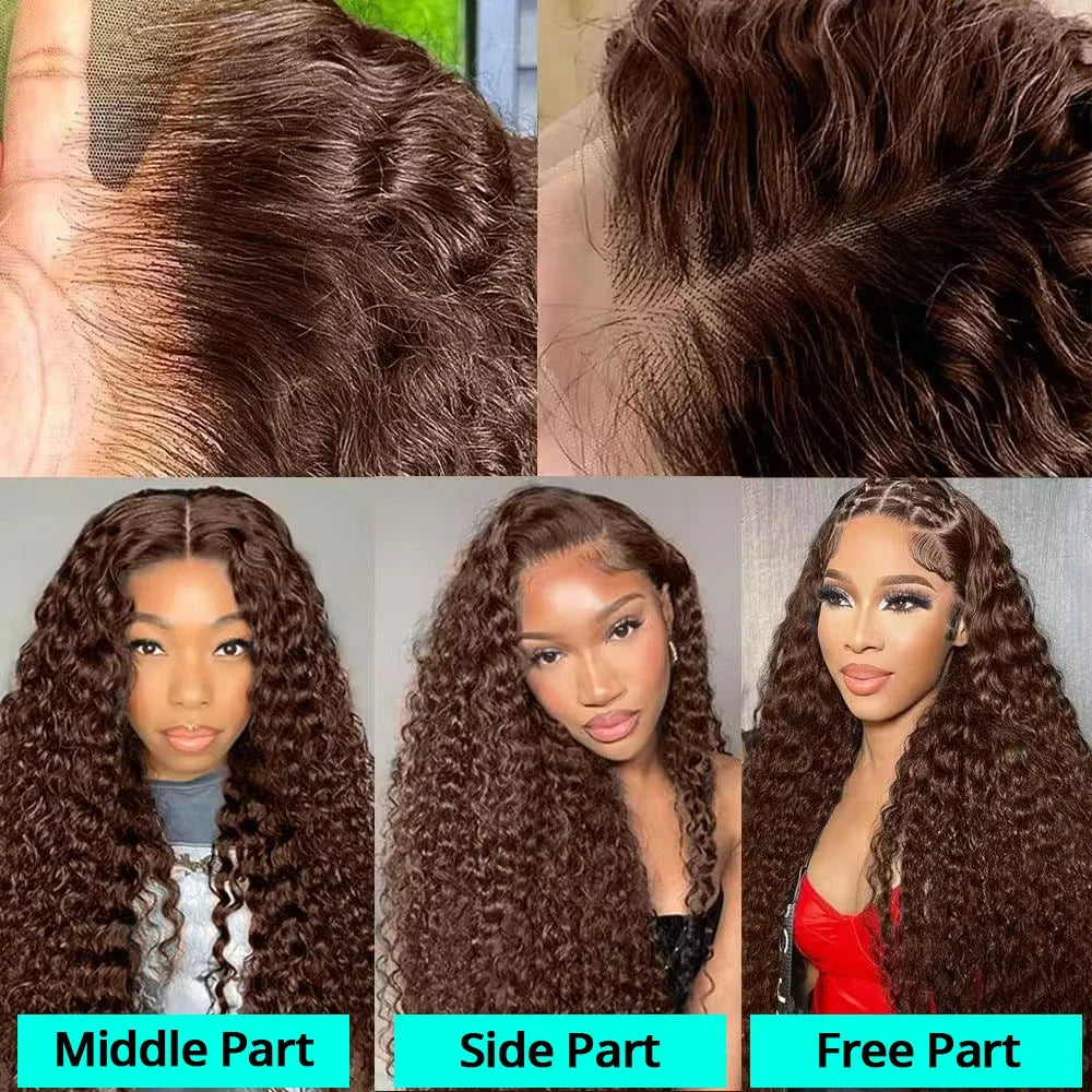 Chocolate Brown Deep Wave 13x6 Lace Front Wig Wig Human Hair Water Wave 250% Density Curly Wig Human Hair Brown Wigs Pre Plucked