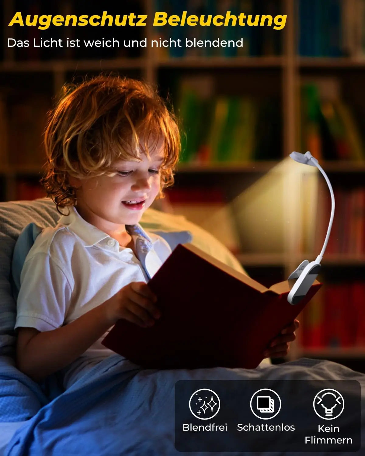 LED Book Light USB Rechargeable Reading Light 3-Level Warm Cool White Daylight Portable Flexible Easy Clip Night Reading Lamp
