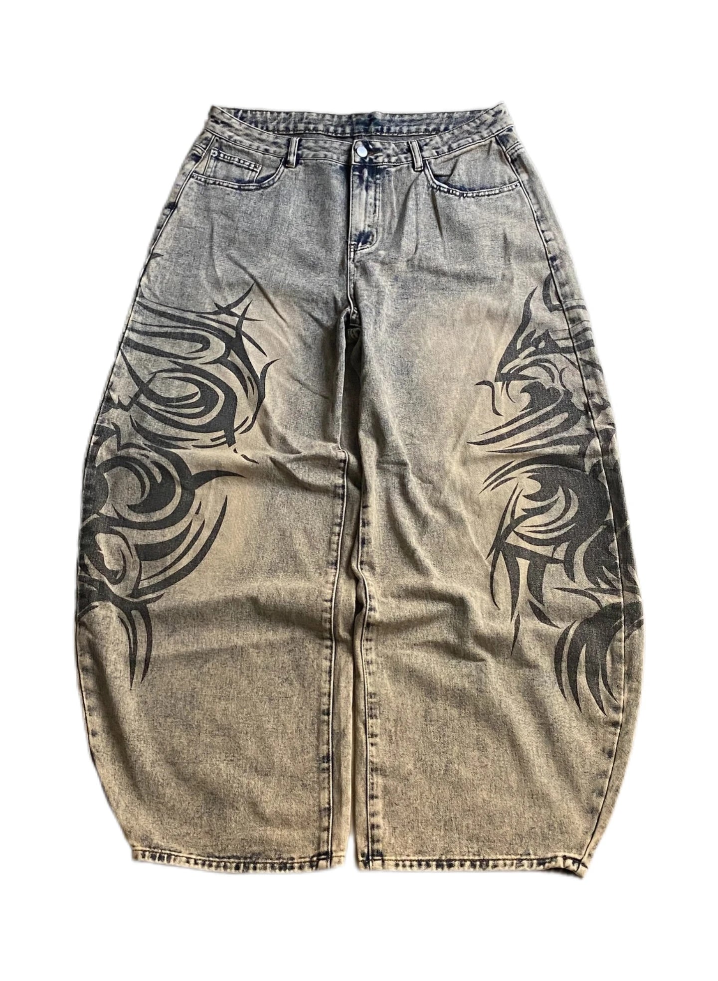 American Y2K New Grey Printing Baggy Jeans Men Women High Street Vintage Hip Hop Harajuku Casual Joker Couple Wide-leg Pants