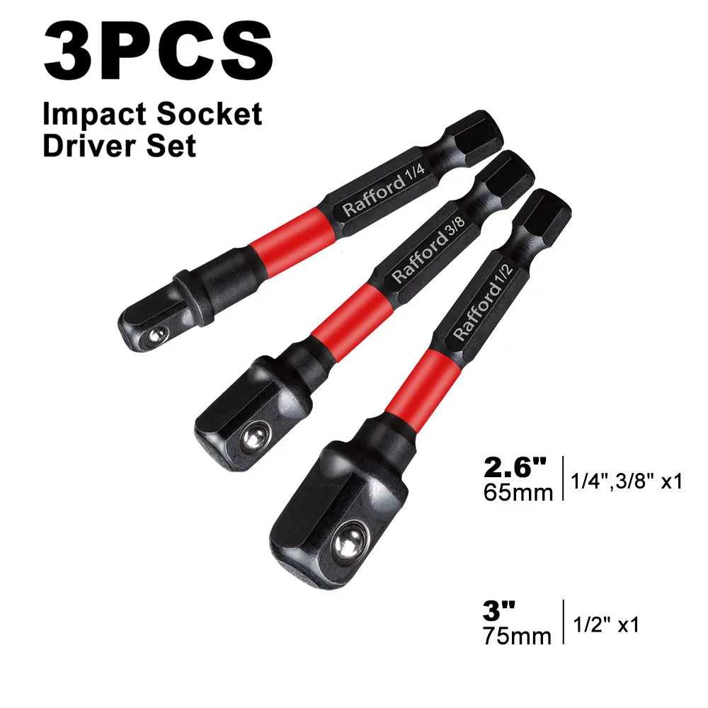 Impact Socket Adapter Set – 1/4", 3/8" & 1/2" Drive with Extension Bit Holder